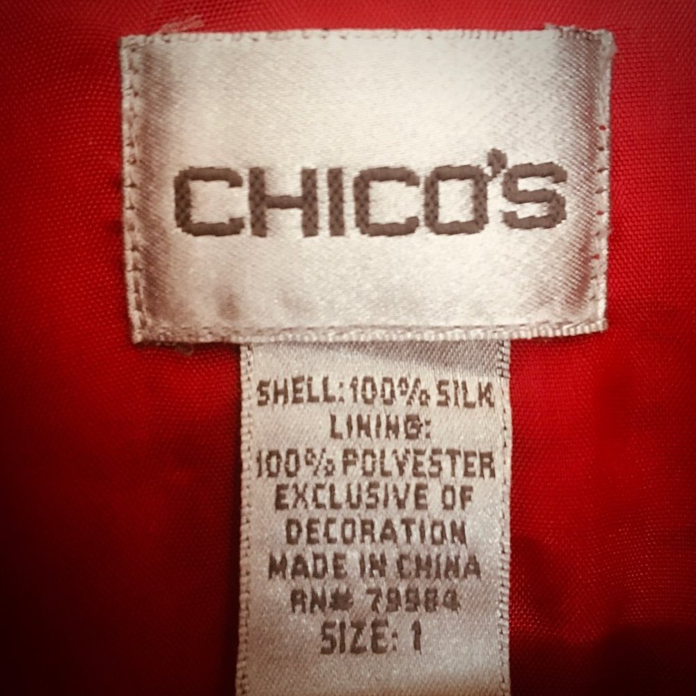 Chico's Silk Red & Gold jacket w/ beads- Sz 1 - Picture 3 of 6